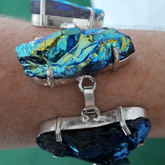 New Rainbow Titanium Crystal Agate Silver Bracelet. - Picture 1 of 8